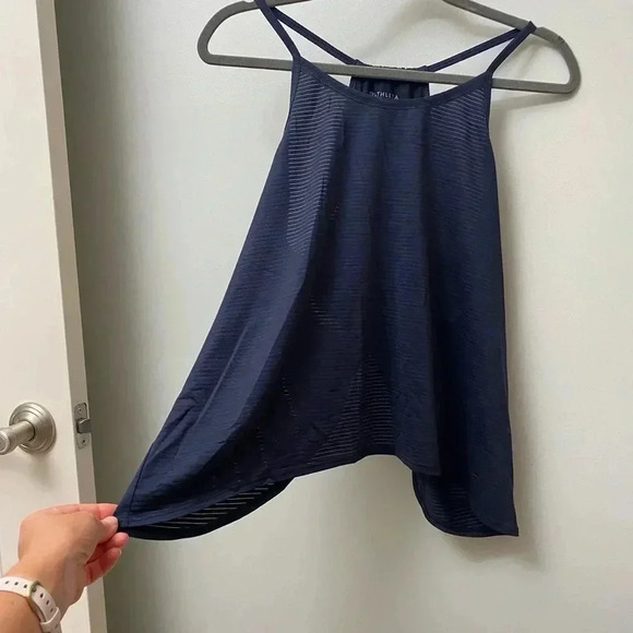 Athleta navy blue medium ribbed swingy workout top tulip back handkerchief hem - Picture 1 of 7